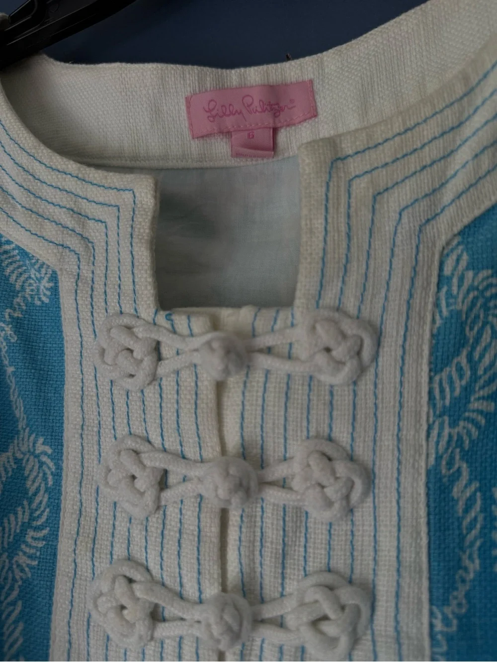Lilly Pulitzer Row Your Boat Blue and White Rope Print Sleeveless Shift Dress - Picture 4 of 14